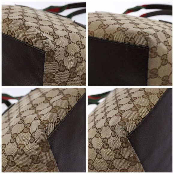 GUCCI GG Canvas Web Sherry Line Hand Bag Beige Red Green 131228 Auth 134493 - Picture 15 of 16